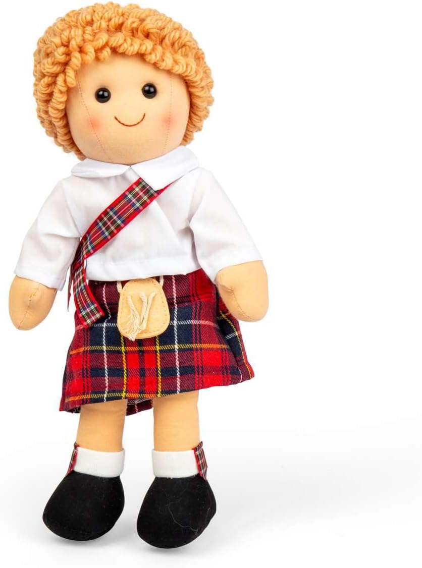 Bigjigs Toys Arran Rag Doll Medium-Boy with Red Tartan Kilt 0+