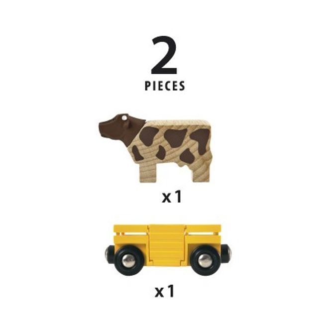 Brio Cow and Wagon 33406 Wooden Train Carriage 3+