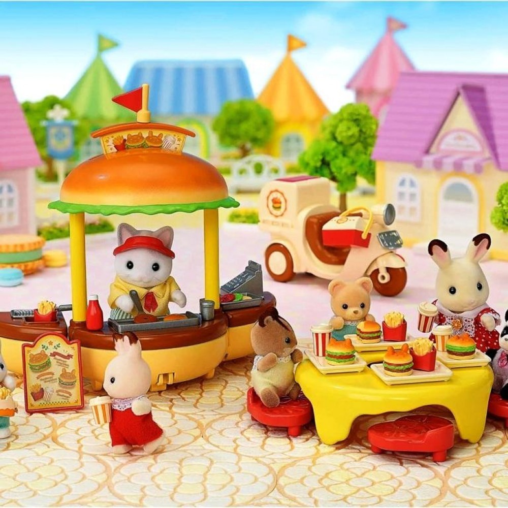 Sylvanian Families Hamburger Stand With Cat Figure 5757 3+