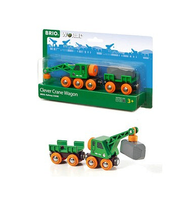 Brio Clever Crane Wagon Wooden Train Track Engines 33698 3+
