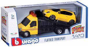 Bburago Flatbed Transport Street Fire Diecast Model 1:43 3+