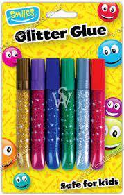 6 Coloured Glitter Glue Tubes from the Smile Range 3+