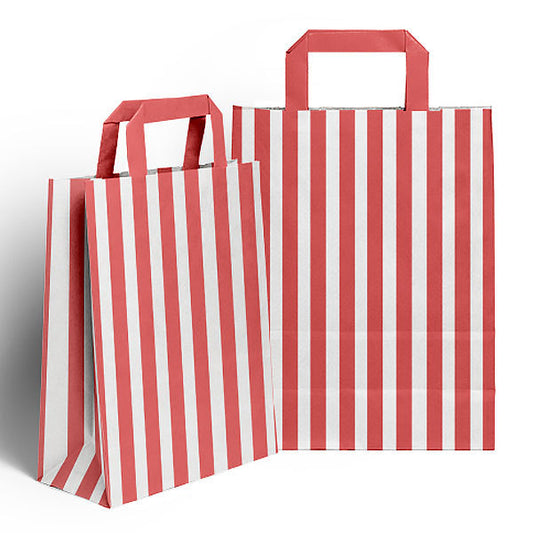 Red Candy Stripe White Flat Handle Paper Bag