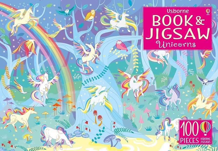 100 Piece Unicorns Jigsaw Puzzle and Book by Usborne