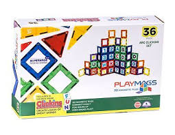 Playmags 36 Pcs ABC Clickins Set -Alphabet Magnetic Building Tiles for Kids 3+