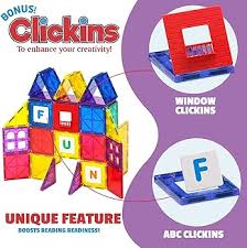 Playmags 36 Pcs ABC Clickins Set -Alphabet Magnetic Building Tiles for Kids 3+