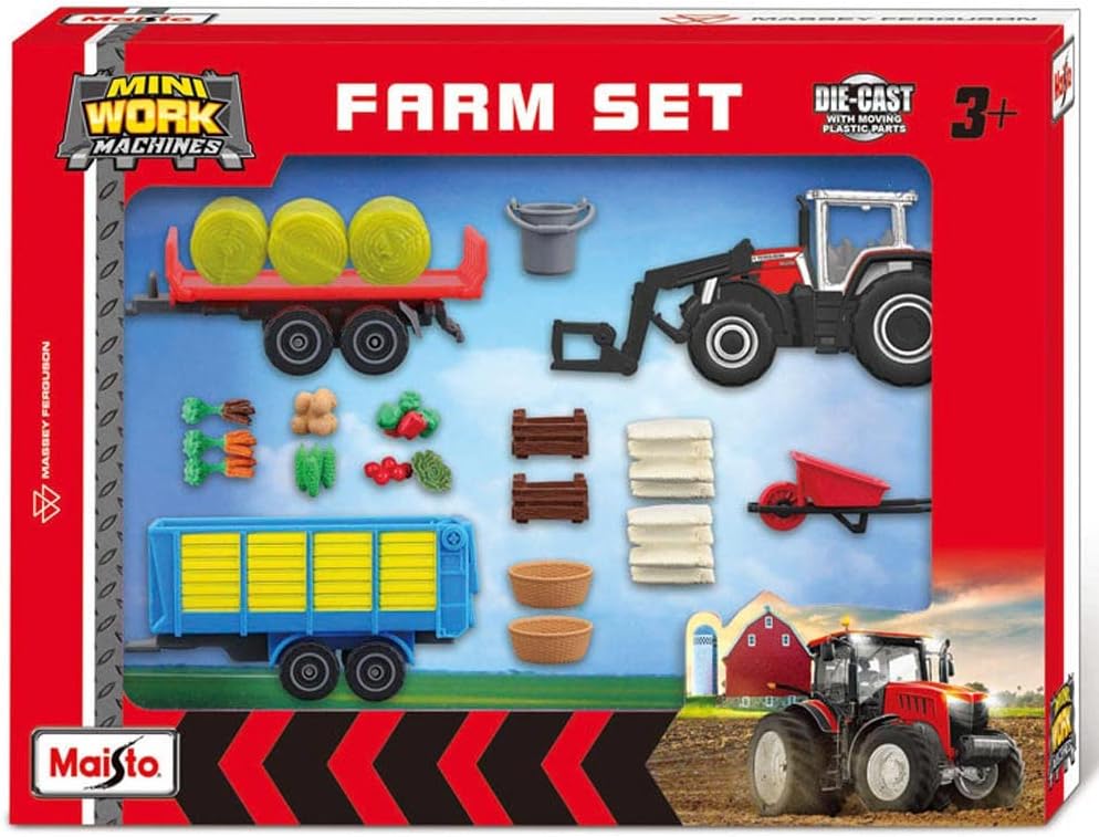 Maisto Mini Working Machines Farm Set Massey Ferguson by Tobar 3+