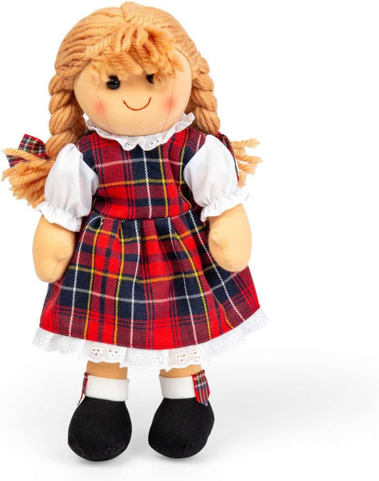 Iona Rag Doll Medium-Boy with Tartan Dress by Bigjigs 0+