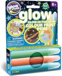 3 Glow in the Dark Coloured Pens By Brainstorm