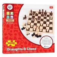 Wooden Draughts and Chess Set Board Game by Big Jigs  3+