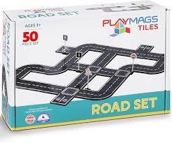 Playmags 50 Pcs Road Set - Magnetic Building Tiles for Kids 3+