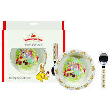 Bunnykins Feeding Bowl & Spoon Running Bunnies by Royal Doulton