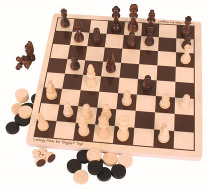 Wooden Draughts and Chess Set Board Game by Big Jigs  3+