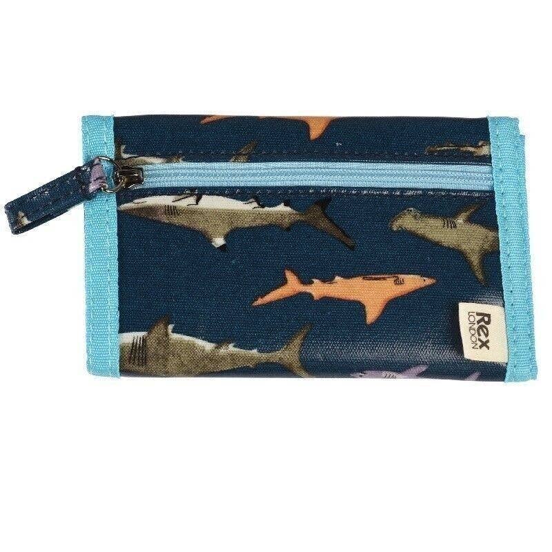 Children's Tri-fold Wallet - Dark Blue Sharks