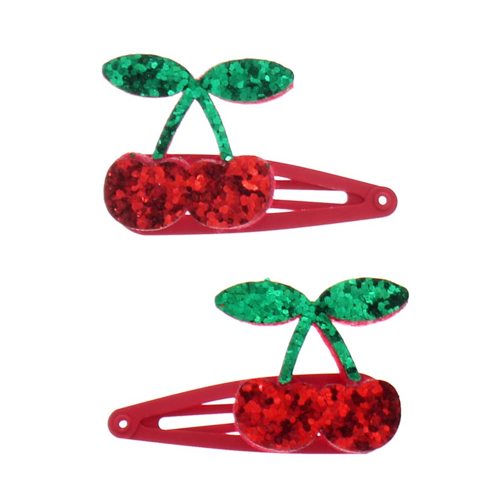 Glitter hair clips - Cherry 3+
