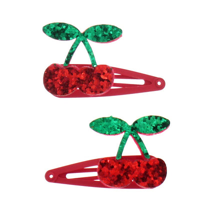 Glitter hair clips - Cherry 3+
