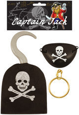 Fancy Dress Pirate Hook with Eye Patch and Earring 19cm 3+