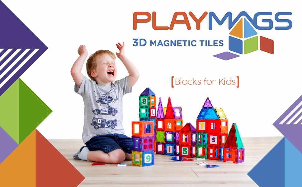 Playmags 60 Pcs Classic Set -Magnetic Building Tiles for Kids 3+