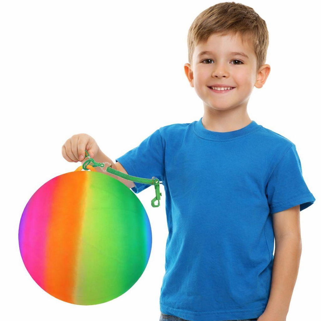25cm Neon Rainbow Ball on spiral Keychain 3+